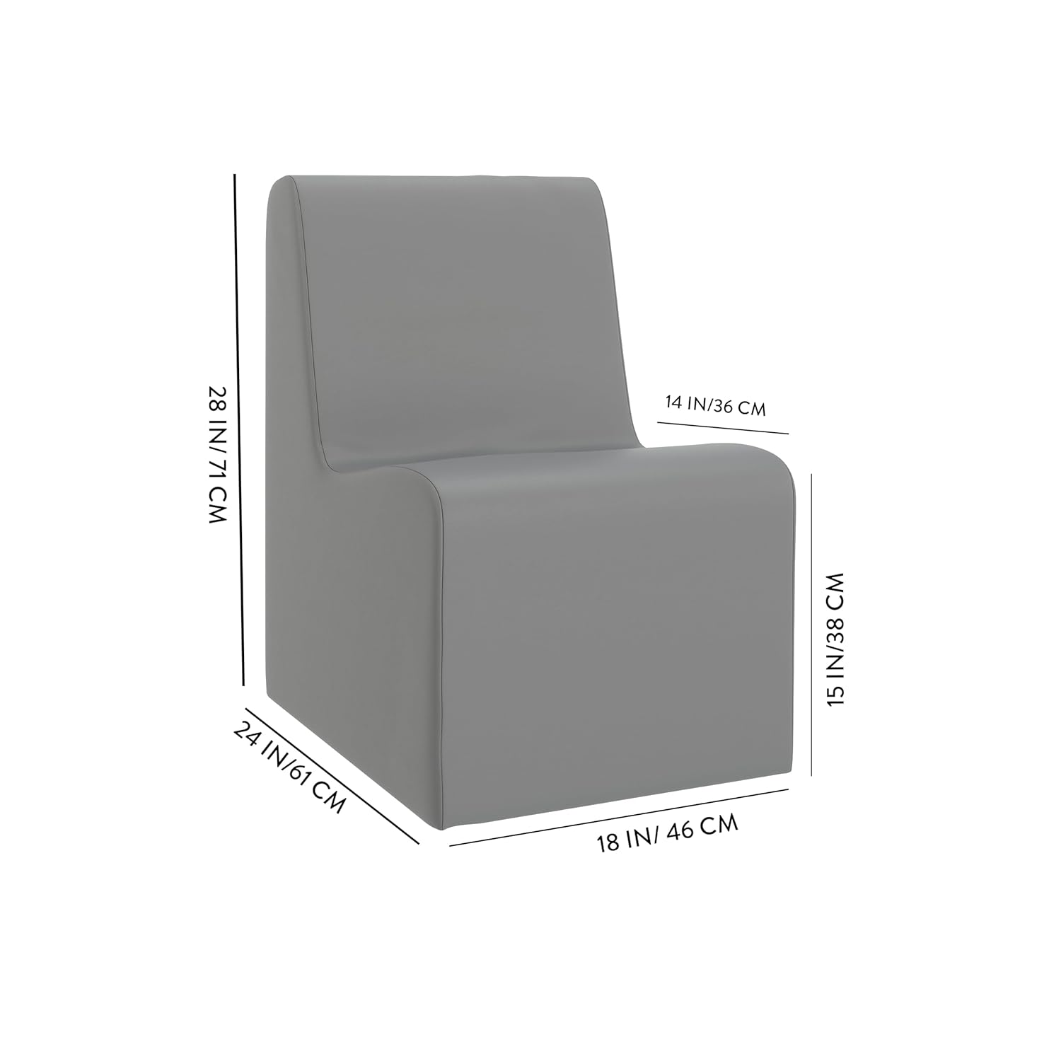 Children's Factory Large Contour Chair, Mix-and-Match Kids Chairs, Sofas, Corner Ottomans and Cubes, Foam-Filled and Water-Resistant, Flexible Seating for Classroom Elementary, Gray Chair