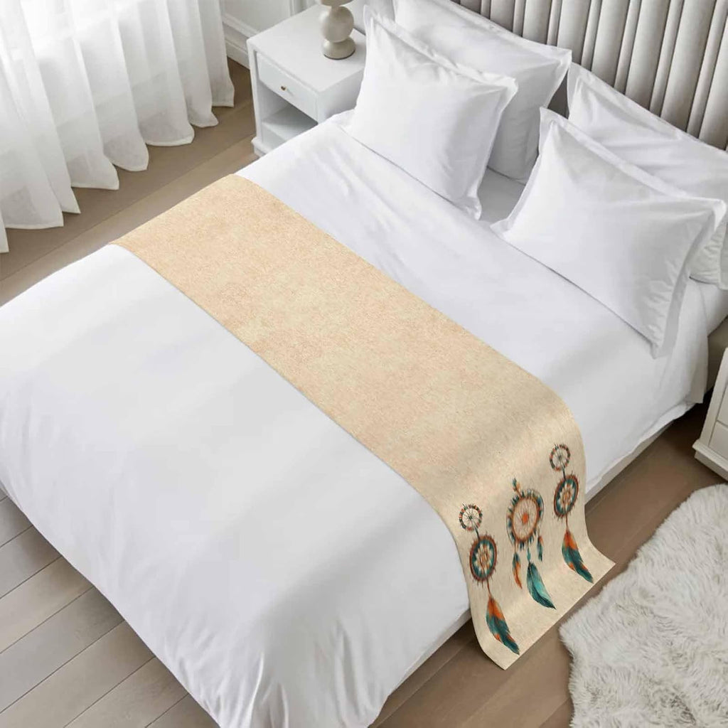 Yukro Retro Feather Bed Runner Scarf, Native American Indian Ethnic Tribe Aztec King Bed Scarf Runner, No Fading Decorative Bedding Scarf for Bedroom Hotels Homes and Guestrooms