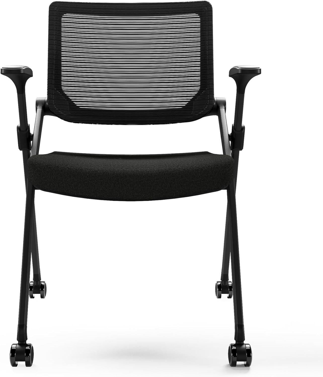 Foldable Office Chair with PU Wheels and Smooth Armrest-Ergonomic Mesh Bouncing Back, Stackable Conference Room Chair, Office Guest & Reception & Meeting Chair (Black)