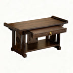 2-Tier Meditation Table, Personal Shrine Altar Cabinet with Retractable Pull Plate, Bamboo Prayer Table for Living Room, Bedroom, Office(19.6 * 9.8 * 11in)