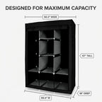 American Dream Heavy Duty Storage Closet, Black, 50.3" W x 18" D x 67" H | Freestanding, Wardrobe Organizer Cabinet, With Shelving