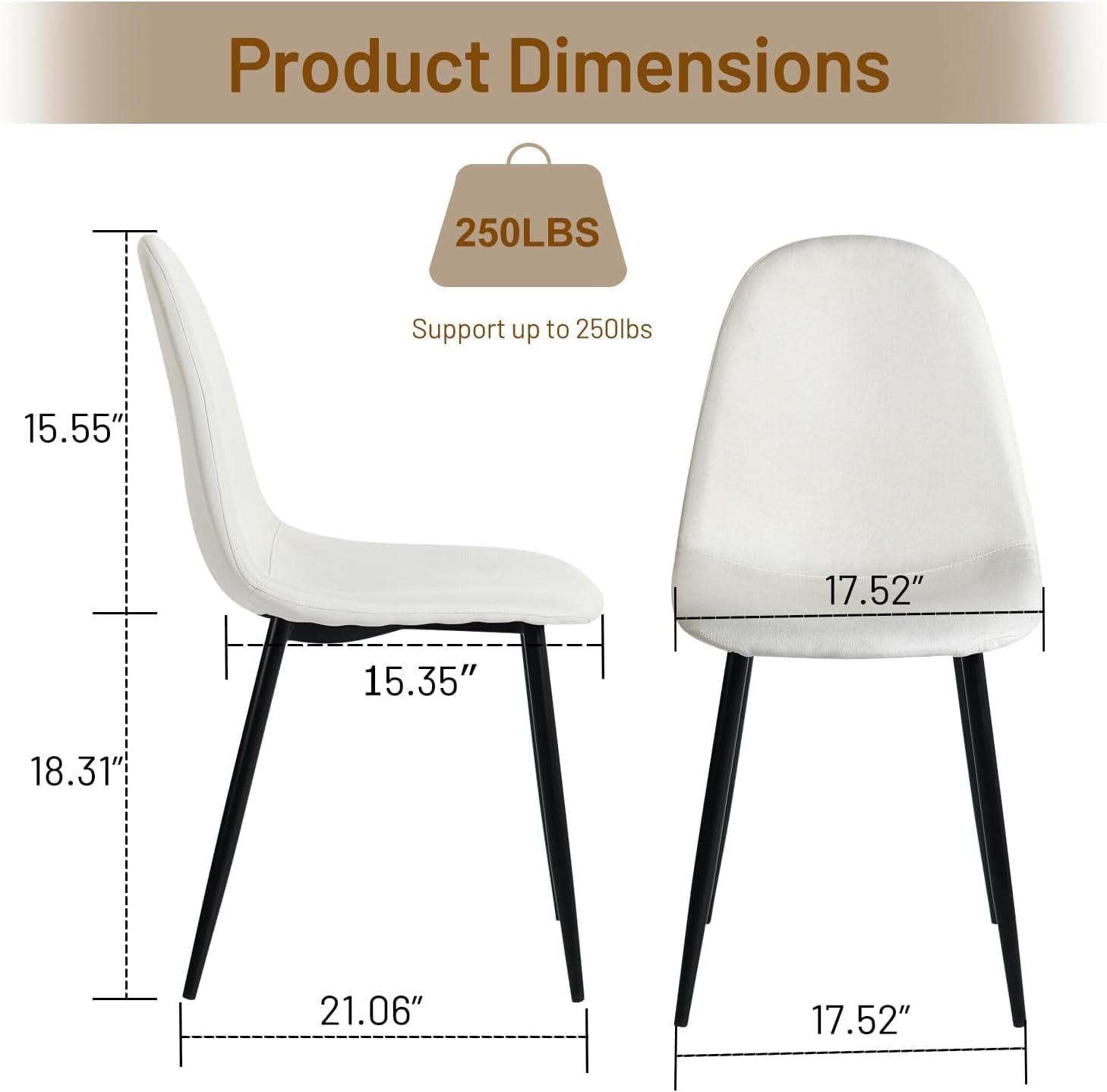 FurnitureR Dining Chairs Set of 4, Fabric Comfy Seat Armless Side Chairs with Metal Legs Mid Century for Home Kitchen Reception Room, Beige