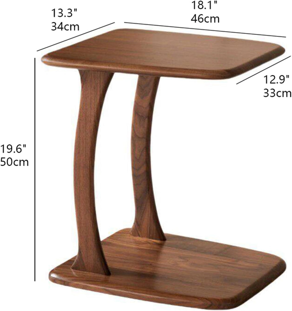 2-Tier C Shaped End Table, Wood Side Table TV Tray Table Couch Table that Slide Under for Small Space, Living Room, Bedroom