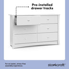 Storkcraft Crescent 6-Drawer Dresser, White | GREENGUARD Gold Certified, White Dresser for Bedroom, Kids & Nursery Storage Chest, Safety Interlocking Drawers, Kids Bedroom