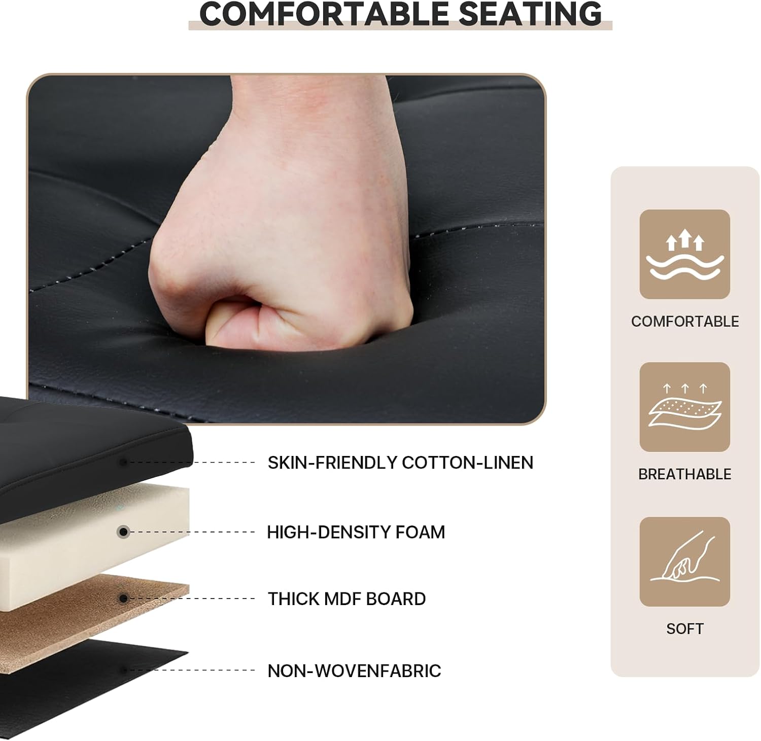 Storage Ottoman Bench, 15 Inch Ottoman Foot Rest, End of Bed Bench, Storage Chest for Living Room, Bedroom, Entryway, Black