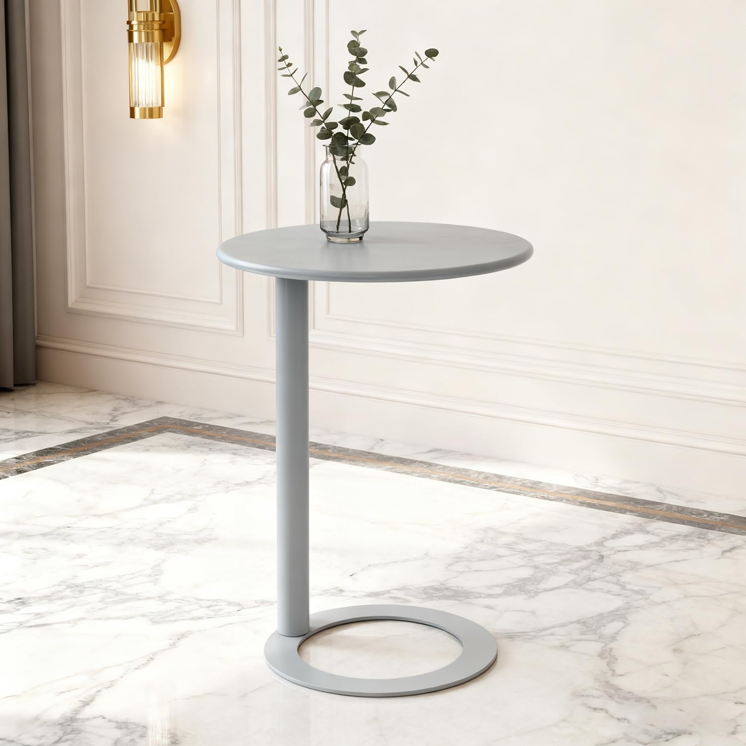 C-Shaped Round Side Table, Modern Metal End Table with O-Shaped Base for Small Spaces, Ideal for Living Room, Bedroom, Couch, 18.9” x 27.2” Design