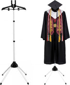 Bucherry Graduation Gown Display Stand Adjustable Garment Hanger for T Shirt Portable Hanging Metal Clothes Stand for Cap Clothing Jacket Coat Shirt Display (Rack,Silver and Black,32"-63")
