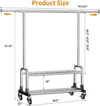 Luxspire Heavy Duty Clothes Rack, Clothing Rack Load 600 LBS, Rolling Clothes Racks for Hanging Clothes with Sturdy Wheels & 2 Tier Shelves, Adjustable Garment Rack for Bedroom, Laundry Room, Silver
