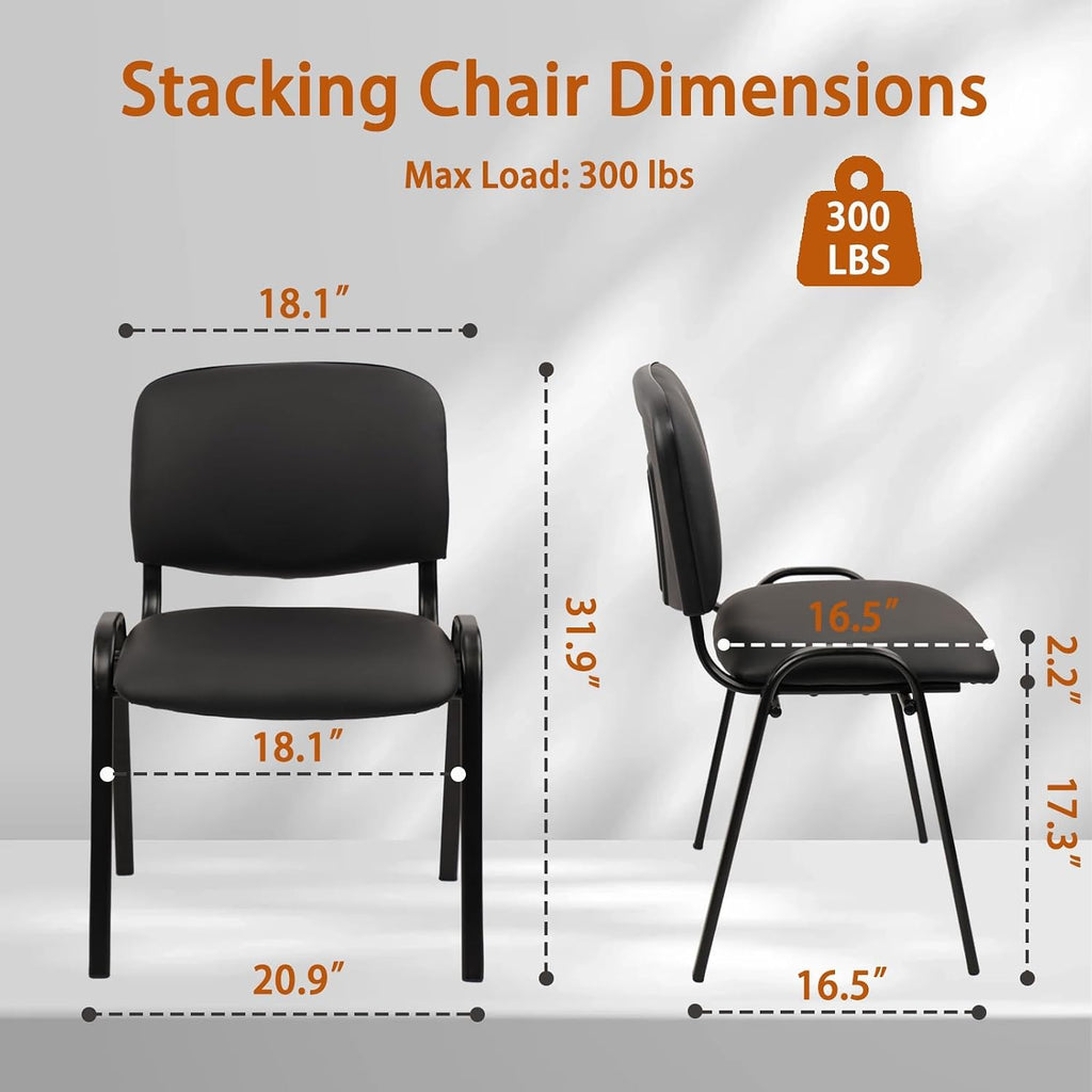 CLATINA Stackable Armless Guest Chairs, PU Leather Thick Cushion Waiting Room Chairs, Heavy Duty Metal Frame No Wheels Stackable Office Reception Chair for Lobby Conference Room School Black，10 Pack