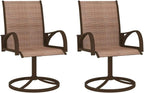 Set of 2 Brown Patio Swivel Chairs with Textilene Sling, Powder-Coated Steel Frame, 360-Degree Swivel Base, Ergonomic Back Support and Curved Arms for Outdoor Garden Lounge