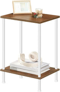 HOOBRO End Tables, Small Side Table, Nightstand with 2-Layer Storage Shelves, Sofa Table for Small Spaces, Living Room, Bedroom, Stable Frame, Easy Assembly, Walnut and White WH09BZ01