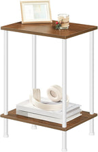 HOOBRO End Tables, Small Side Table, Nightstand with 2-Layer Storage Shelves, Sofa Table for Small Spaces, Living Room, Bedroom, Stable Frame, Easy Assembly, Walnut and White WH09BZ01