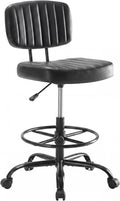 DUMOS Armless Drafting Chair, Low Back Office Seat with Adjustable Footrest Ring for Standing Desk, Ergonomic PU Leather Office Seating, Swivel Rolling High Stool for Studio, Lab, Counter, Black