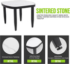 Modern Faux Marble Side Table for Outdoor/Indoor- 23.6" Patio Aluminum End Table with White Marble-Inspired Sintered Stone Top, Rounded Corners, Weatherproof & Rust-Free