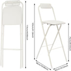 2PCS Folding Bar Stool with Backrest, 29.53in Tall Folding Chair Counter Height Foldable Chairs Tall Bar Collapsible Stools for Kitchen, Shop, Cafe, Dining Room (White)