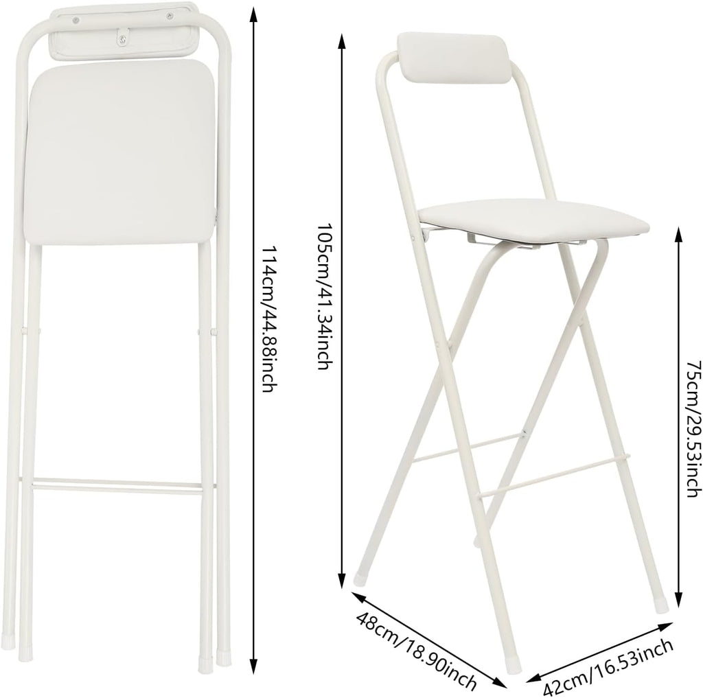 2-Pack White Folding Bar Chairs - 75cm Seat Height, Perfect for Any Space! Tall, Portable & Easy to Store. Great for Parties, Gardens & Home. Get Seating Sorted in a Snap!