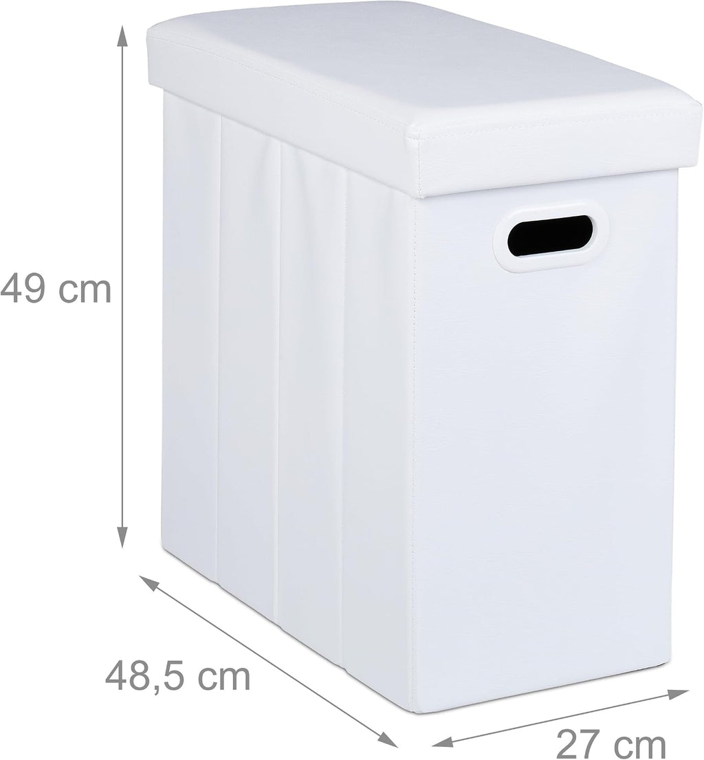 Relaxdays Stool with Storage Space, Imitation Leather, Upholstered, Foldable, Living Room, HWD: 49 x 48.5 x 27 cm, White, Fibreboard