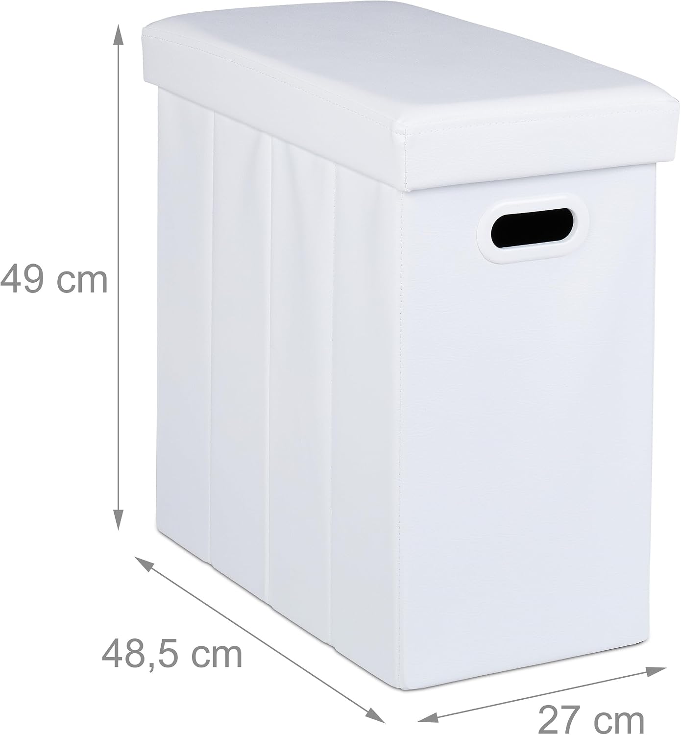 Relaxdays Stool with Storage Space, Imitation Leather, Upholstered, Foldable, Living Room, HWD: 49 x 48.5 x 27 cm, White, Fibreboard
