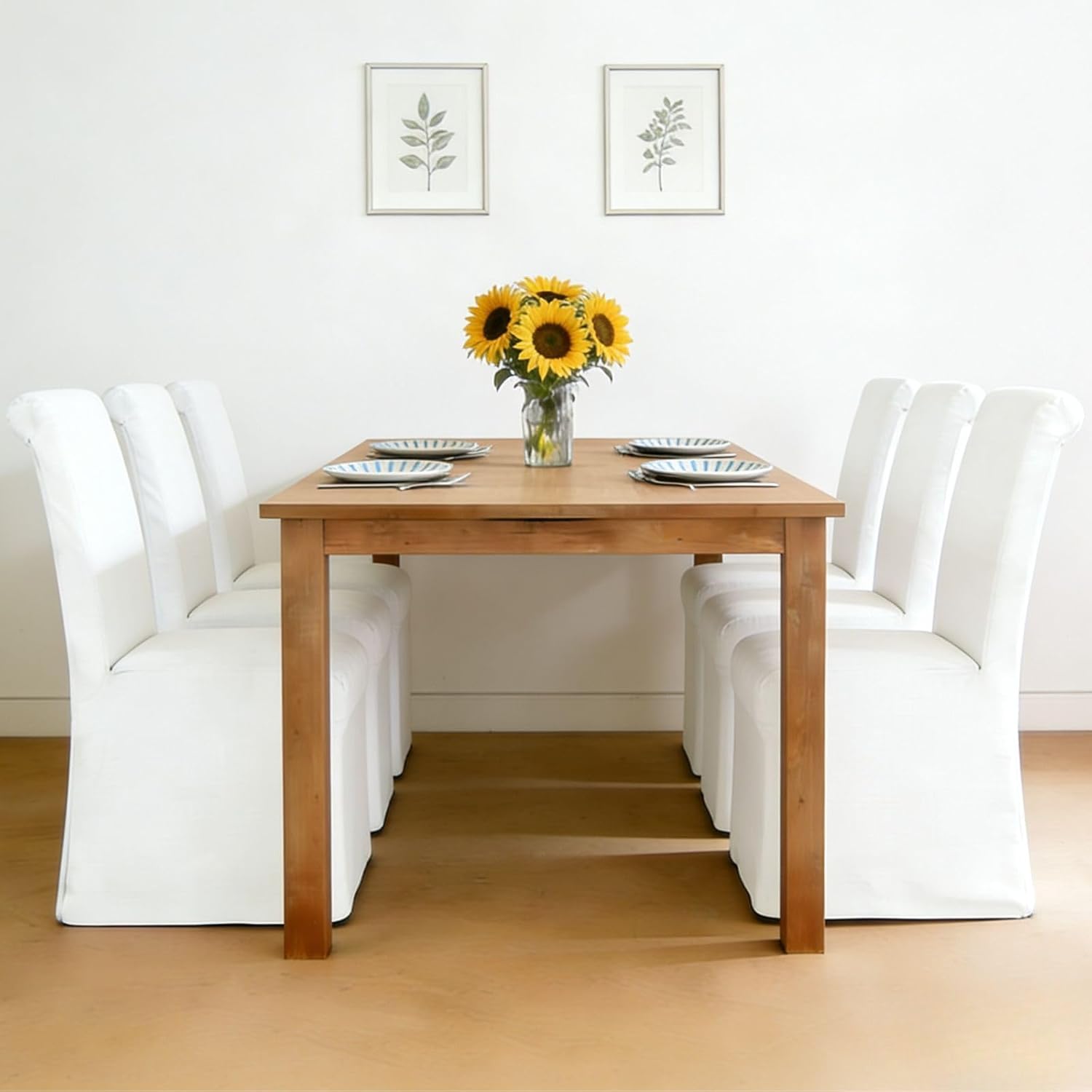 Parsons Dining Chairs Set of 6, Upholstered Slipcovered Dining Room Chairs with Removable Washable Skirt, High Back Kitchen Chairs with Solid Wood Legs, Cream White Linen Fabric