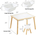 Asweets Sensory Table for Toddlers, Indoor Table with Storage Bins, Kids Play Activity Desk with 3 White Bins & 2 Chairs for Boys Girls Gift, 29''L x 20''W x 21''H