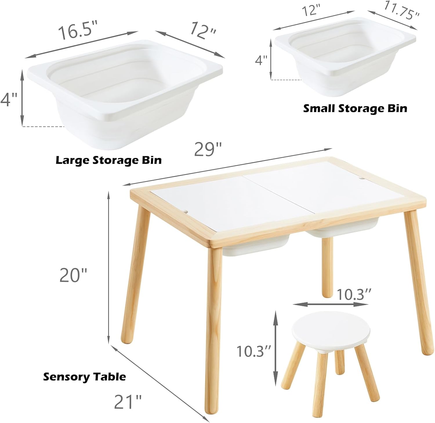Asweets Sensory Table for Toddlers, Indoor Table with Storage Bins, Kids Play Activity Desk with 3 White Bins & 2 Chairs for Boys Girls Gift, 29''L x 20''W x 21''H