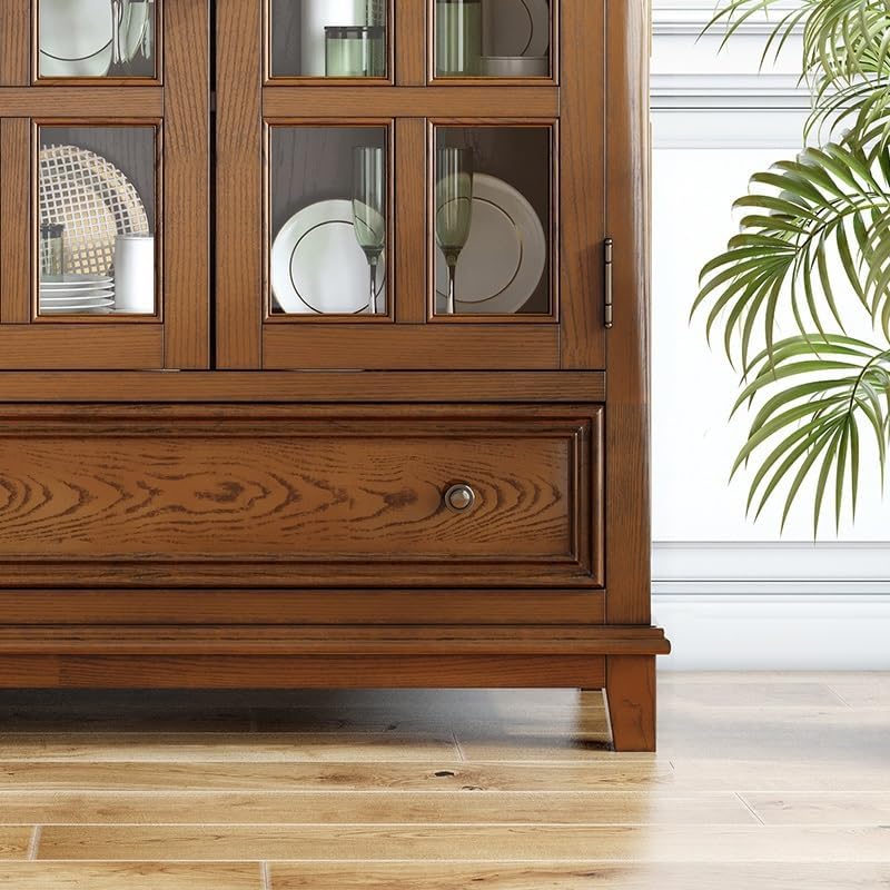 Entryway Cabinet Countryside Solid Wood Dining Sideboard Wine Cabinet Living Room Restaurant Glass Ash Wood Retro Simple Sideboard Storage Cabinet