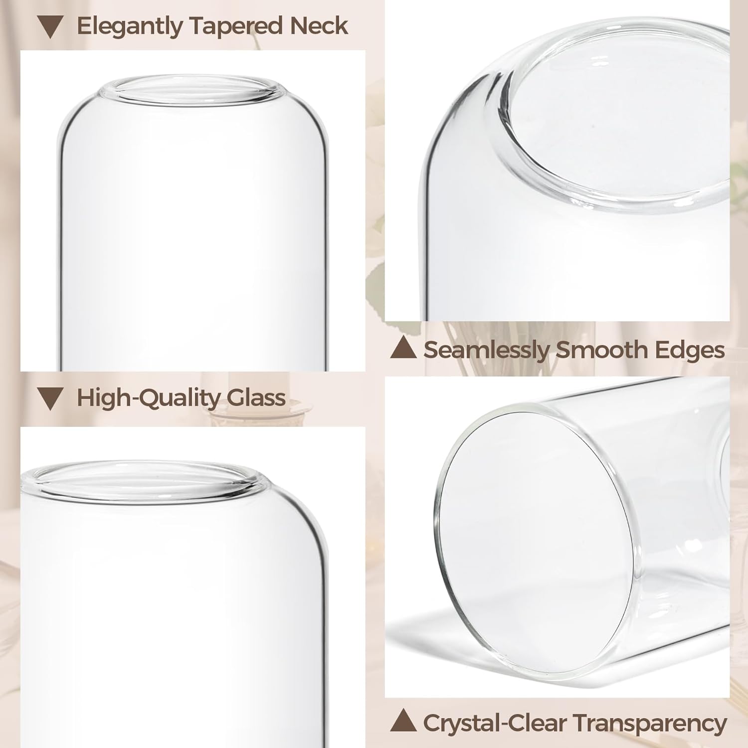 ComSaf Small Flower Vase Set of 12, Glass Bud Vases in Bulk, Clear Vases for Flower, Decor Centerpiece for Bathroom, Decorative Vases for House Warming, Valentines' Day, Mother's Day, Thanksgiving Day