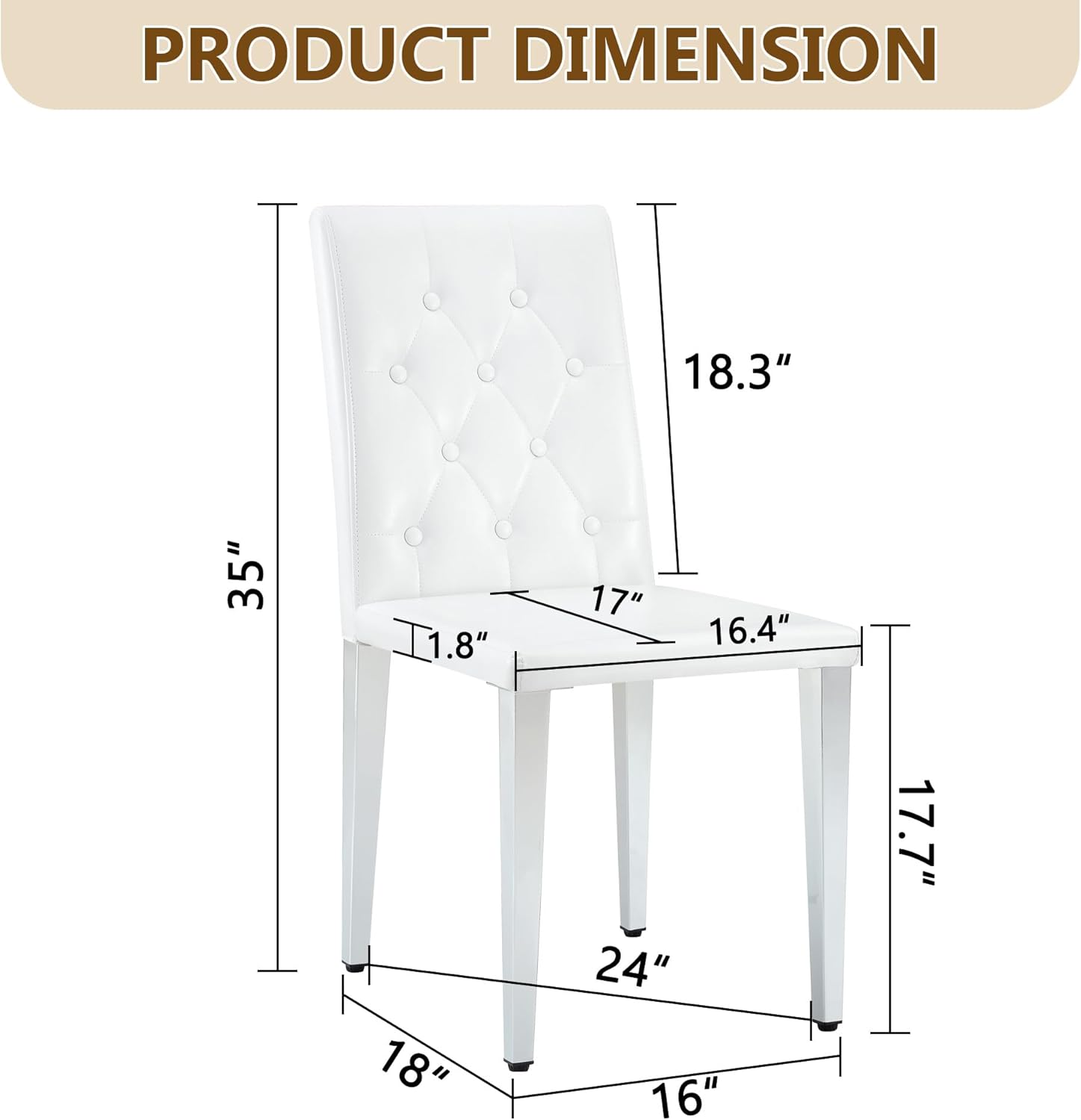 White Dining Chairs Set of 4,Faux Leather with Silver Metal Legs,Tufted Buttom Decor on Back,Armless Kitchen Room Chairs Set of 4,High Back Modern Design for Home Kitchen Living Room Bedroom
