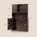 Gizoon Kitchen Hutch Cabinet Kitchen Hutch Storage Cabinet Tall Pantry Coffee Bar with Storage for Dining Room and Craft Room, Painted Dark Brown