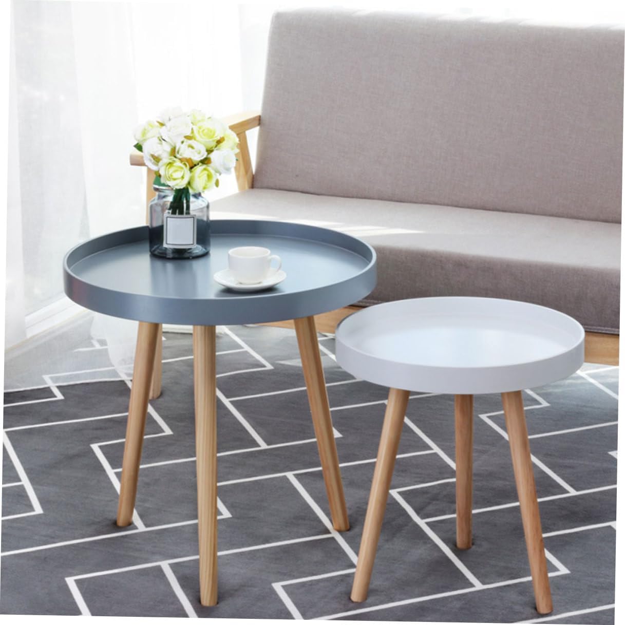 Nordic Style Small Round Indoor Coffee Table White Mini Sofa Side Table for Living Room and Balcony Compact Household