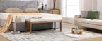 Linen Dining Bench Upholstered Entryway Bench Farmhouse Shoe Bench Seat Ottoman for Hallway Living Room Bedroom End of Bed Dining Room Kitchen, 45.5" Long, Beige