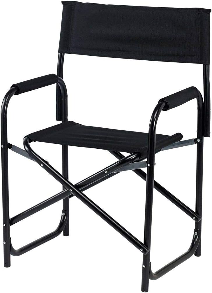 E-Z UP Standard Height Directors Chair, Seat 17.5” High, Padded Armrests and Storage Bag, Black