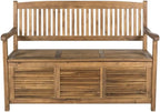 Brown Storage Bench with Acacia Wood, Galvanized Steel Hardware, Oil Finish, 50 Inches Wide, Durable and Weather-Resistant Outdoor Furniture