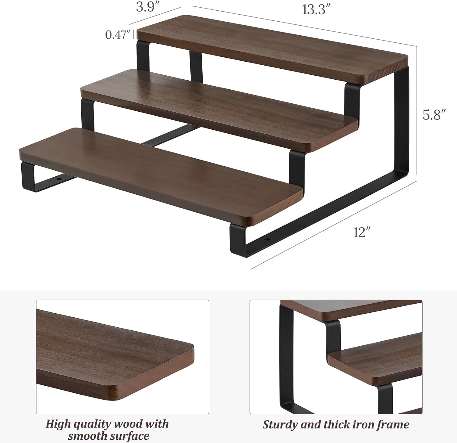 Mkono Small Liquor Bottle Display Shelf 3 Tier Coffee Bar Accessories Rustic Syrup Stand Wine Racks Countertop for Whiskey Tabletop Kitchen,13 Inch