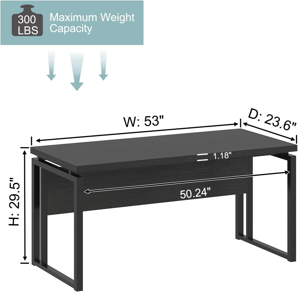EXCEFUR Black Desk for Home Office, Modern Computer Desk, Wood and Metal Writing Study Table for Workstations, Living Room, Bedroom, 53 Inch