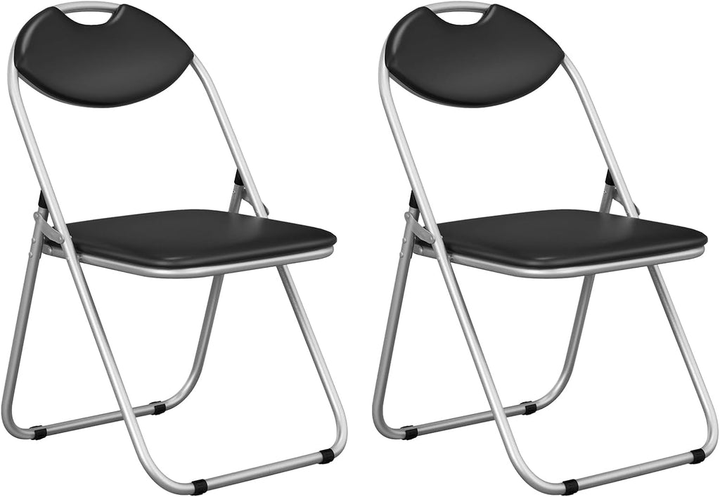 POWERSTONE Folding Chairs 2 Pack 300-Pound Capacity, Sturdy Metal Foldable Chairs, PU Leather Padded Folding Chairs Set of 2 Assembled for Meeting Room Classroom Restaurant and Patio