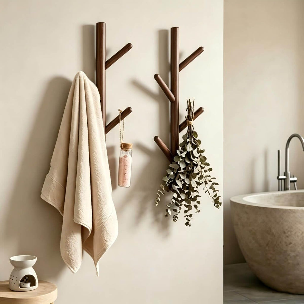 Wooden Wall Mount Coat Rack | Wall Coat Rack, 4 Hooks Tree Branch Coat Rack Wall Mount, Hat Rack for Wall Heavy Duty, Bathroom Towel Rack 2 Pack