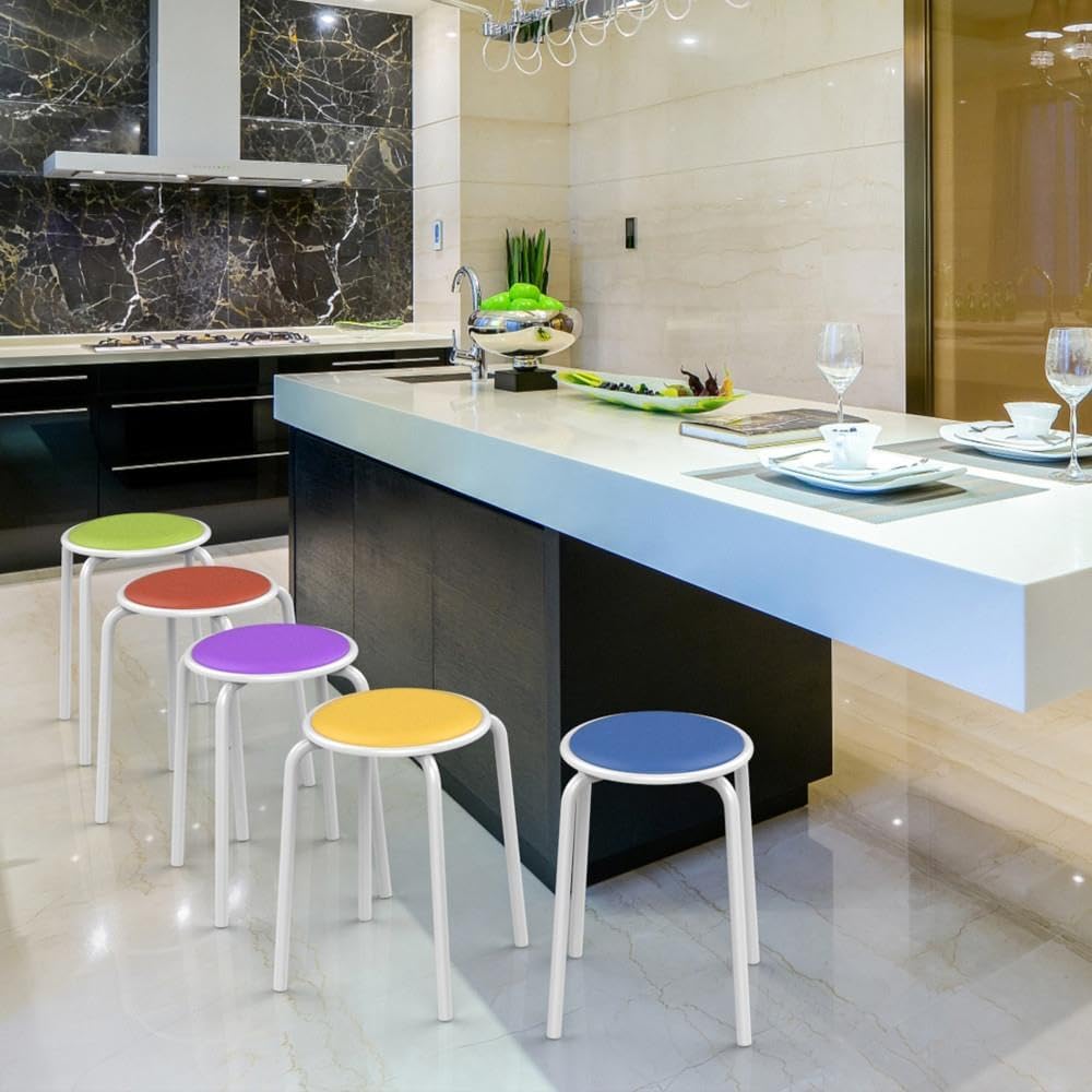 Yaheetech 5PCS Metal Stack Nesting Stools with Padded Seats Backless Stool for Home Kitchen 17.7in Height