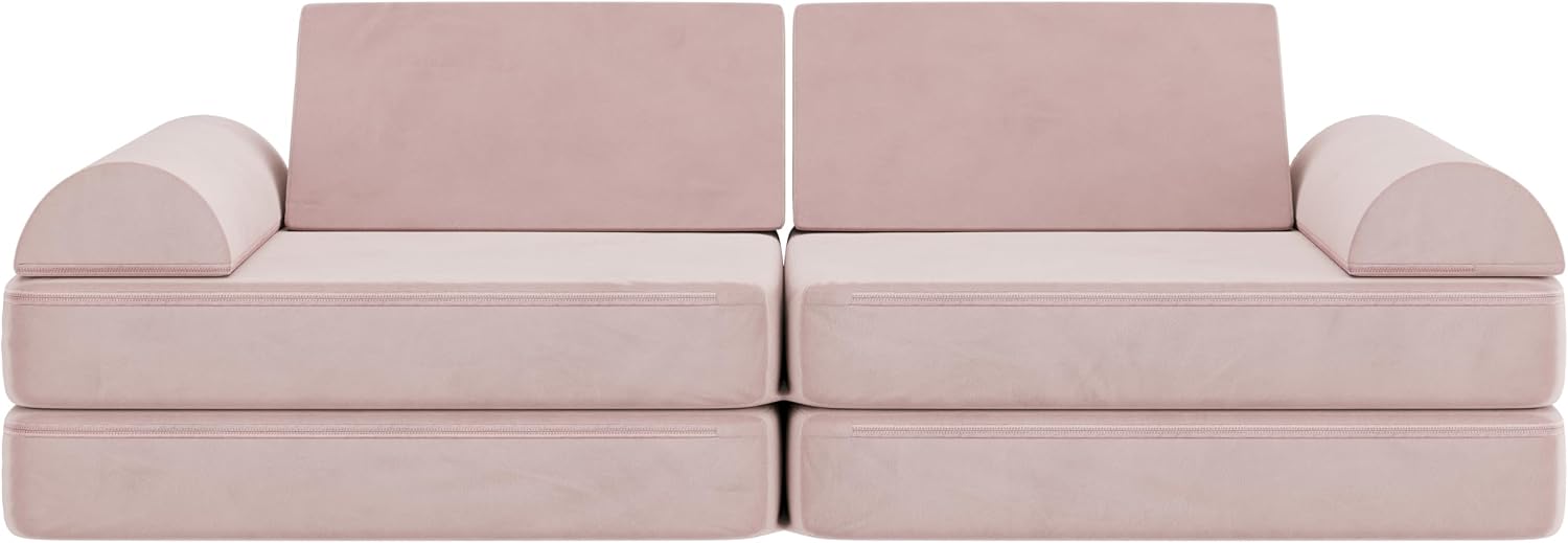 Flash Furniture Marlowe Modular Foam Kids Play Couch, 6 Soft Sectional Sofa Pieces, Convertible Kids Couch, Removable Covers, 56", Blush