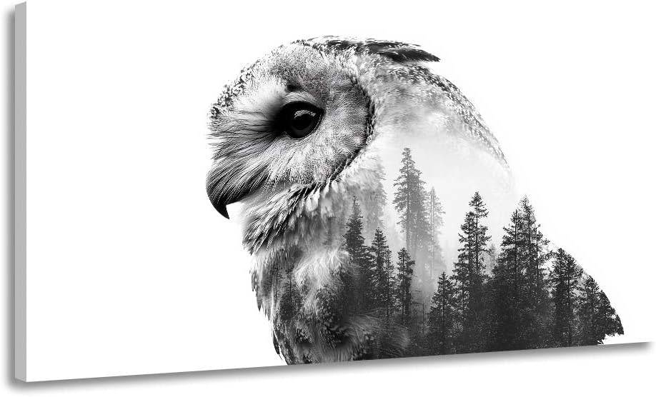GAFSING Black White Owl Canvas Wall Art for Living Room Office Modern Double Exposure Forest Painting Prints Contemporary Canvas Artwork Dining Bedroom Decor Large