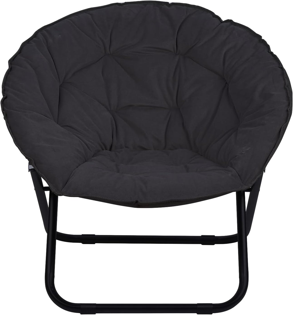 Grezone Folding Faux Fur Saucer Chair,Portable Folding Soft Moon Chair for Bedroom, Dorm Rooms, Apartments, Lounging, Garden and Courtyard, Black