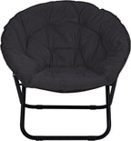 Grezone Folding Faux Fur Saucer Chair,Portable Folding Soft Moon Chair for Bedroom, Dorm Rooms, Apartments, Lounging, Garden and Courtyard, Black