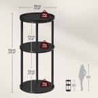 MAHANCRIS Small Round Side Table with Tray, 3-Tier End Table with Storage Shelf, Accent Table for Small Spaces, Nightstand, Coffee Drink Table for Sofa, Living Room, Bedroom, Corner, Black ETBK3101