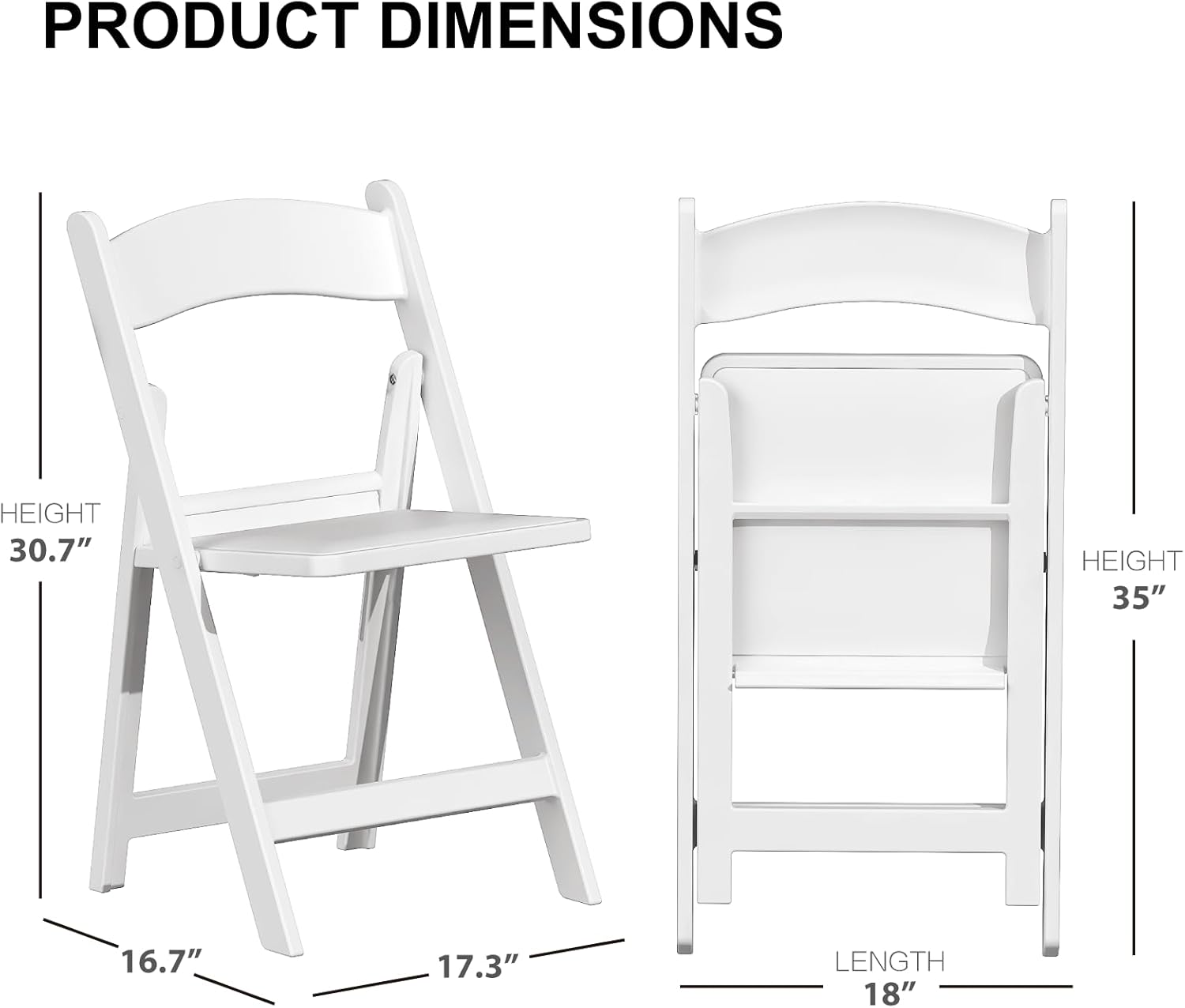 60 Pack Resin Folding Chairs with Cushion - White Folding Chairs, Lightweight Plastic Chairs, Comfortable Foldable Chairs for Wedding, Party, Home, Event, Indoor/Outdoor Use, 600lbs Capacity