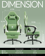 Dowinx Gaming Chair Breathable Fabric Game Chair with Gel Pad and Storage Bag, Comfortable Gamer Chair with Pocket Spring Cushion,Ergonomic Computer Chair with Footrest,Green and White