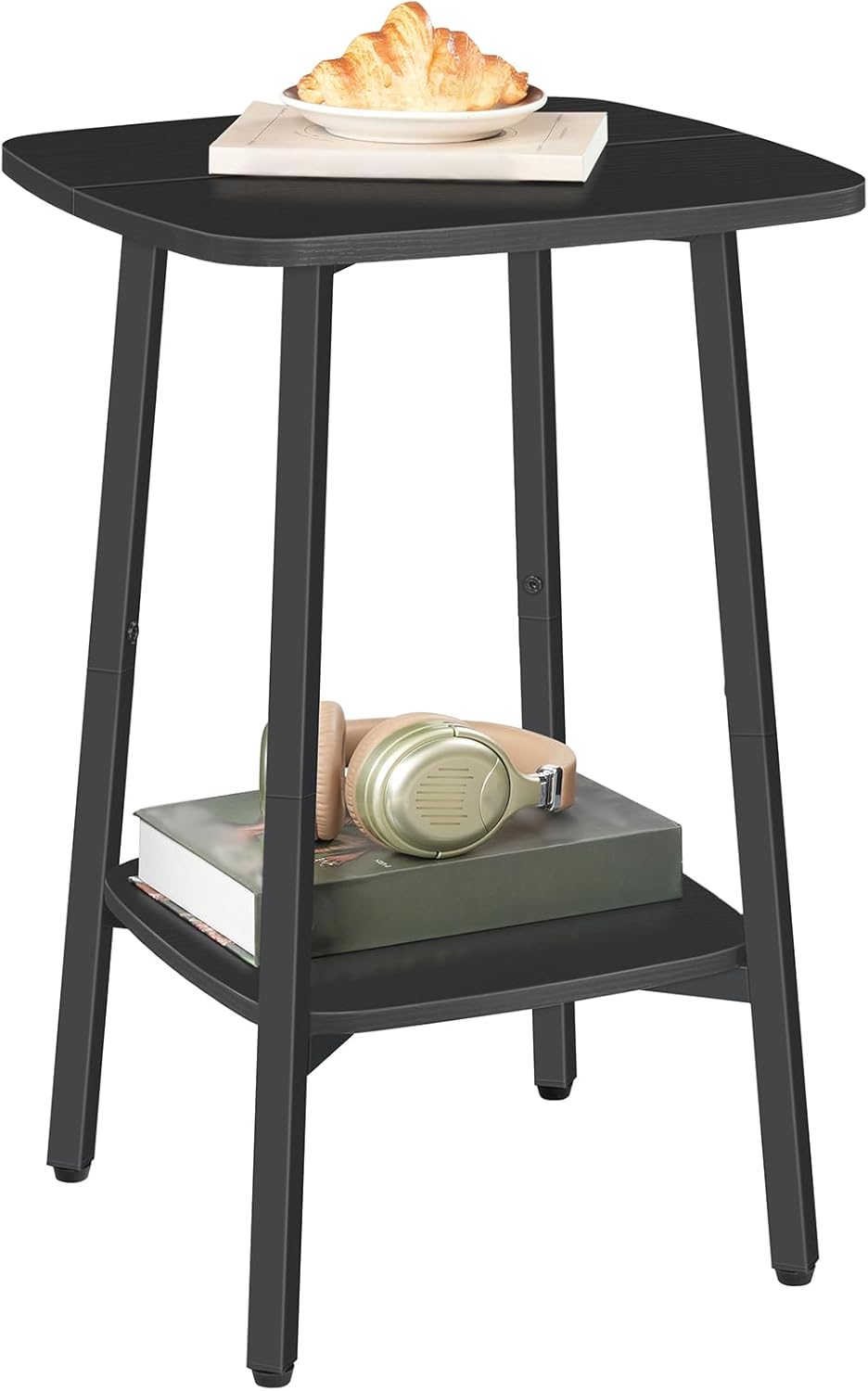 HOOBRO 2-Tier Square Side Table, Small Sofa End Table, Modern Simple Nightstand with Storage Shelves for Small Spaces, Living Room Bedroom Accent Table, 15.7" L x 15.7" W x 24" H, Black BB181BZ01