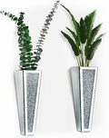 Crystal Wall Vase Hanging Flower-vase - Silver Crushed Diamond Mirrored Container Flower Vase Home Decor for Living Room, Dining Room, Bedroom, Set of 2 （11.2 Inch High） Wittolins