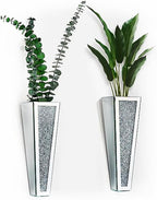 Crystal Wall Vase Hanging Flower-vase - Silver Crushed Diamond Mirrored Container Flower Vase Home Decor for Living Room, Dining Room, Bedroom, Set of 2 （11.2 Inch High） Wittolins