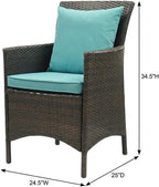 Brown Wicker Rattan Dining Armchair for Patio, Outdoor Lounge Furniture, Comfortable Seat with Armrests, Durable Weather-Resistant Material