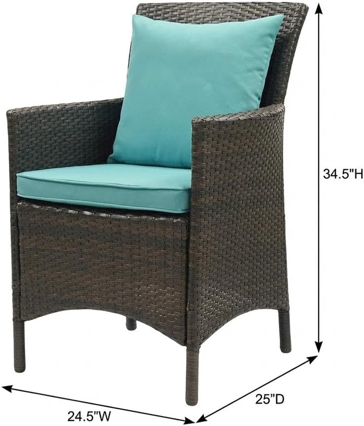 Brown Wicker Rattan Dining Armchair for Patio, Outdoor Lounge Furniture, Comfortable Seat with Armrests, Durable Weather-Resistant Material